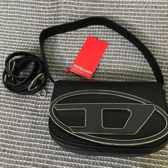 Diesel Black Crossbody Bag with Silver Accents
